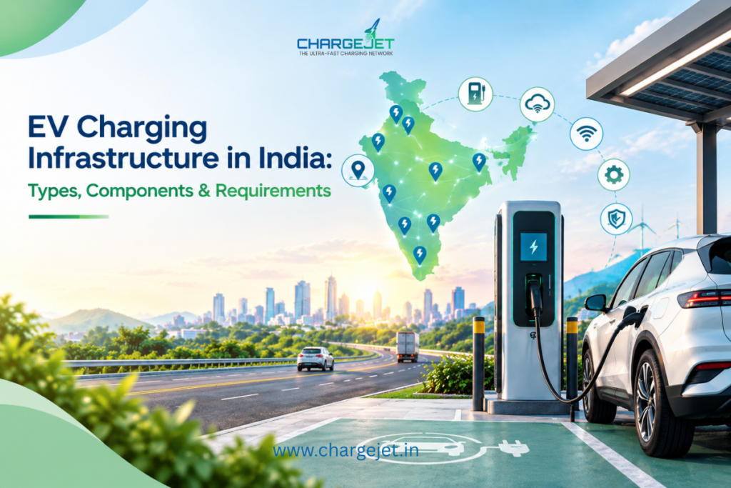 EV charging infrastructure in India with an electric car, charging station, and nationwide charging network Copy alt text